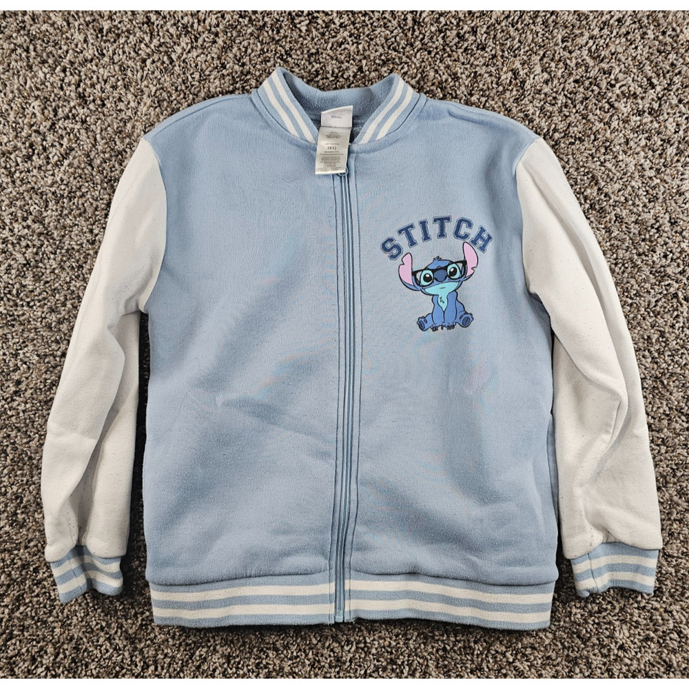 Disney Lilo & Stitch Girls Sz L Varsity Bomber Jacket Light Blue